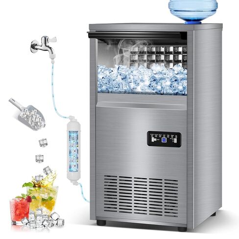 Commercial Ice Maker Machine, 160 lbs/24H with 30 lbs Storage Bin, Dual Water Inlet Options, Under Counter Freestanding Ice Maker for Home, Bar, Support 5-Gallon Bottle Water & Tap Water in Kuwait
