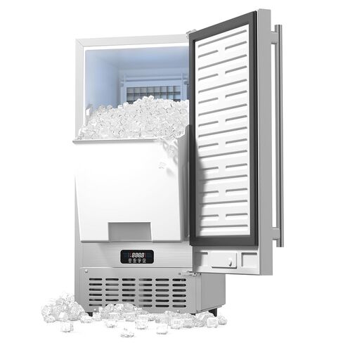 Coolski 15" Under Counter Ice Maker Machine, 130 Lbs/Day, 30 LBS Storage Bin, Auto-Cleaning, Built-in Freestanding Commercial Ice Maker for Outdoor Home Bar Restaurant in Kuwait