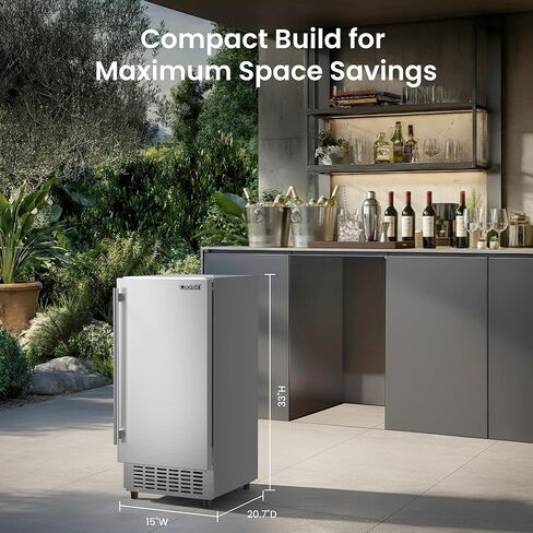 Coolski 15" Under Counter Ice Maker Machine, 130 Lbs/Day, 30 LBS Storage Bin, Auto-Cleaning, Built-in Freestanding Commercial Ice Maker for Outdoor Home Bar Restaurant in Kuwait