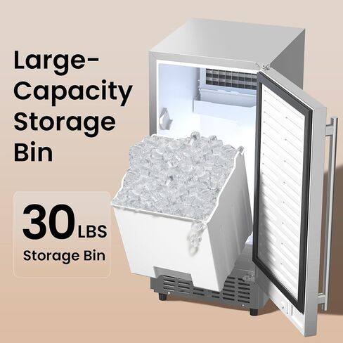 Coolski 15" Under Counter Ice Maker Machine, 130 Lbs/Day, 30 LBS Storage Bin, Auto-Cleaning, Built-in Freestanding Commercial Ice Maker for Outdoor Home Bar Restaurant in Kuwait