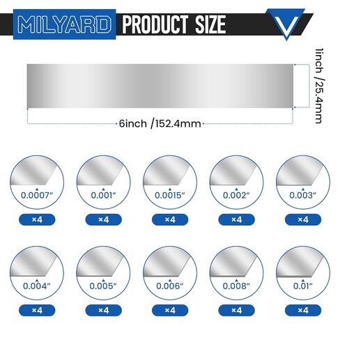 40Pcs Stainless Steel Shim Stock, 10 Size Assortment from 0.0007" to 0.01", 1" W x 6" L for Leveling, Trimming & Installation Gaps in Kuwait
