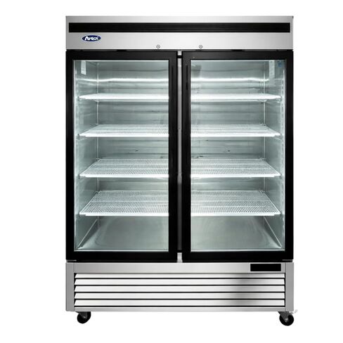 Atosa MCF8707GR 54" Reach-in Upright Glass Merchandiser Display Refrigerator for Restaurant Deli Convenient Stores | LED Lighting, 2 Swing Door, 8 Shelves, 44.8 Cu Ft Capacity | Stainless Steel, 115v in Kuwait