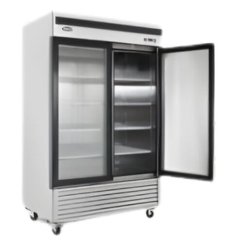 Atosa MCF8707GR 54" Reach-in Upright Glass Merchandiser Display Refrigerator for Restaurant Deli Convenient Stores | LED Lighting, 2 Swing Door, 8 Shelves, 44.8 Cu Ft Capacity | Stainless Steel, 115v in Kuwait