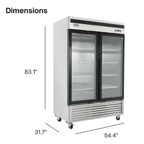 Atosa MCF8707GR 54" Reach-in Upright Glass Merchandiser Display Refrigerator for Restaurant Deli Convenient Stores | LED Lighting, 2 Swing Door, 8 Shelves, 44.8 Cu Ft Capacity | Stainless Steel, 115v in Kuwait
