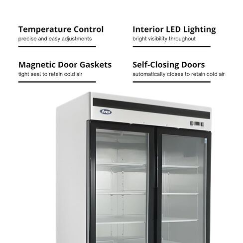 Atosa MCF8707GR 54" Reach-in Upright Glass Merchandiser Display Refrigerator for Restaurant Deli Convenient Stores | LED Lighting, 2 Swing Door, 8 Shelves, 44.8 Cu Ft Capacity | Stainless Steel, 115v in Kuwait