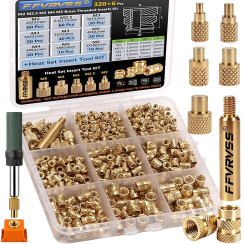 320+8pcs M2 M2.5 M3 M4 M5 إدراج خيوط وموتدة إدراج مجموعة أدوات الإدراج لمكونات الطباعة ثلاثية الأبعاد ، والمكسرات النحاسية المتري ، وإدراجها بالحرارة في أجزاء بلاستيكية ， حلول الكل في واحد in Kuwait