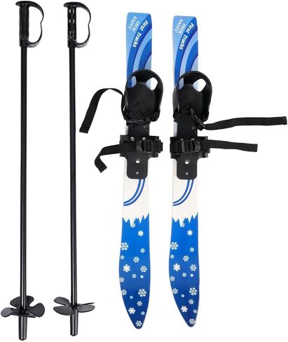 Kids Skis and Poles Set Blue, Beginner Snow for Children Youth, Twin Tip with Adjustable Bindings, Junior Ski Equipment for Backyard Practice in Kuwait
