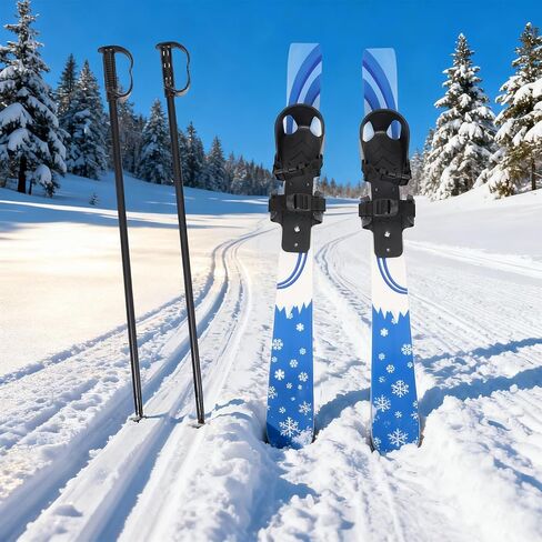 Kids Skis and Poles Set Blue, Beginner Snow for Children Youth, Twin Tip with Adjustable Bindings, Junior Ski Equipment for Backyard Practice in Kuwait