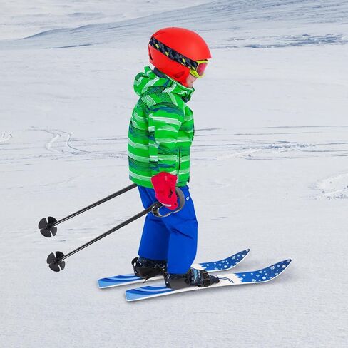 Kids Skis and Poles Set Blue, Beginner Snow for Children Youth, Twin Tip with Adjustable Bindings, Junior Ski Equipment for Backyard Practice in Kuwait
