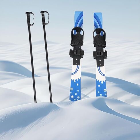Kids Skis and Poles Set Blue, Beginner Snow for Children Youth, Twin Tip with Adjustable Bindings, Junior Ski Equipment for Backyard Practice in Kuwait