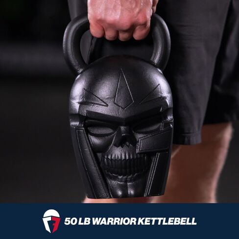 Titan Fitness 50 LB Warrior Kettlebell، تصميم جمجمة من الحديد الزهر، مقبض مطلي بمسحوق مضاد للانزلاق، معدات تدريب متقاطعة لبناء العضلات، لياقة القلب، تدريب القوة in Kuwait