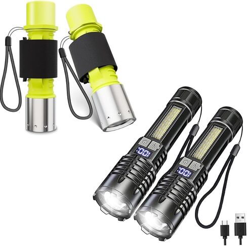 2 Pack Scuba Diving Flashlight and Rechargeable Flashlights 2 Pack with Side Light & Digital Power Display in Kuwait