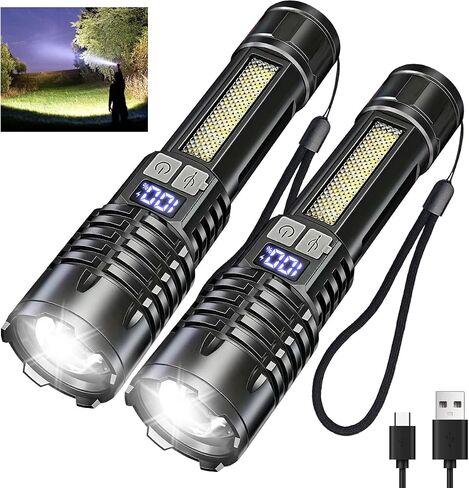 2 Pack Scuba Diving Flashlight and Rechargeable Flashlights 2 Pack with Side Light & Digital Power Display in Kuwait