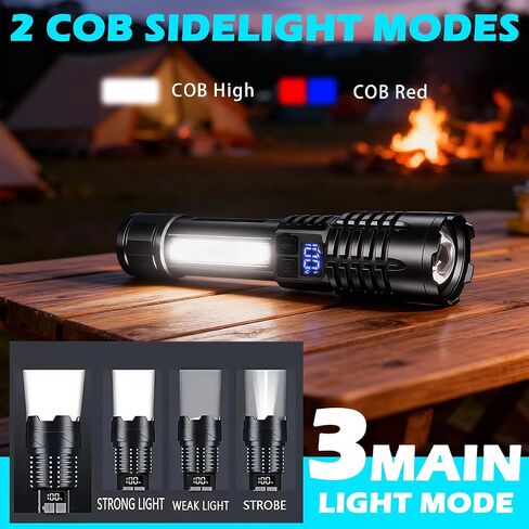 2 Pack Scuba Diving Flashlight and Rechargeable Flashlights 2 Pack with Side Light & Digital Power Display in Kuwait