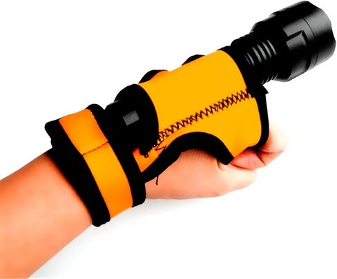 MonkeyJack Durable Universal 3mm Neoprene Hand Free Flashlight Holder Glove Underwater Scuba Diving Dive Outdoor Camping Hunting Climbing Torch Holster Hand Arm Mount Strap - Orange in Kuwait