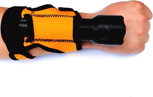 MonkeyJack Durable Universal 3mm Neoprene Hand Free Flashlight Holder Glove Underwater Scuba Diving Dive Outdoor Camping Hunting Climbing Torch Holster Hand Arm Mount Strap - Orange in Kuwait