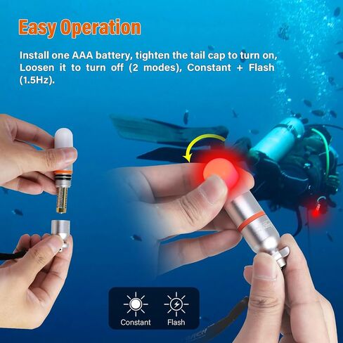ORCATORCH SD01PRO Dive Signal Light - Red & Green Combo, Submersible Strobe Beacon Mini Tank Flashing Marker Light with AAA Battery for Scuba Diving and Night Visibility in Kuwait