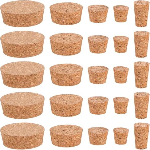 SOLUSTRE 25pcs Assorted Size Soft Tapered Cork Stoppers Set (21.5/22/29.5/48/63mm) Reusable Airtight Jar Seal Plugs for Laboratory, Home, and Commercial Use in Kuwait