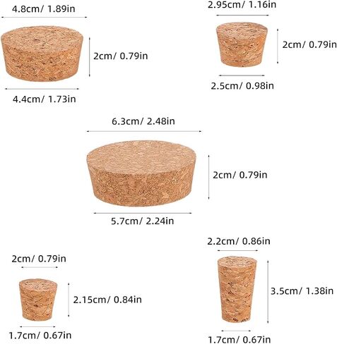 SOLUSTRE 25pcs Assorted Size Soft Tapered Cork Stoppers Set (21.5/22/29.5/48/63mm) Reusable Airtight Jar Seal Plugs for Laboratory, Home, and Commercial Use in Kuwait