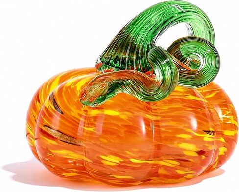 Glass Pumpkin Halloween Decoration Gifts Fall Pumpkins for Decorting Ornament Crystal Pumpkins Art Paperweight Home Decor Office Decorations Indoor(Pumpkin Orange with Yellow) in Kuwait