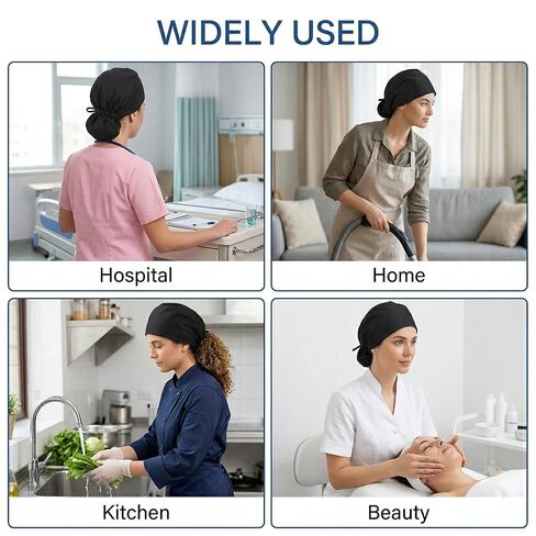 ElevateTech Scrub Caps for Women with Buttons Nurse Surgical Hat with Sweatband and Hair Scrunchy Adjustable Scrub Hat Ponytail Women Breathable Bouffant Nursing Working Cap for Long Hair, Black in Kuwait