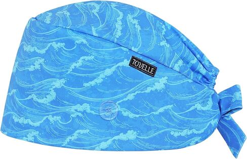 قبعات فرك مطبوعة على الوجهين من Ocean Wave للرجال والنساء مع أزرار، قابلة للتعديل تساعد على تقليل تراكم القبعات الطبية الثابتة، قبعات جراحية قابلة للتنفس مع عصابة رأس لساعات طويلة in Kuwait