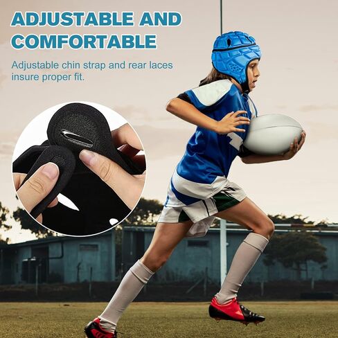 خوذة مبطنة للشباب من Rubgy Headguard مبطنة بعلم كرة القدم 7 ضد 7، أغطية رأس ناعمة لحارس المرمى واقية لكرة القدم (اللون الأزرق مقاس M) in Kuwait
