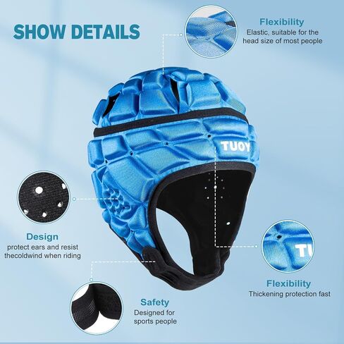 خوذة مبطنة للشباب من Rubgy Headguard مبطنة بعلم كرة القدم 7 ضد 7، أغطية رأس ناعمة لحارس المرمى واقية لكرة القدم (اللون الأزرق مقاس M) in Kuwait