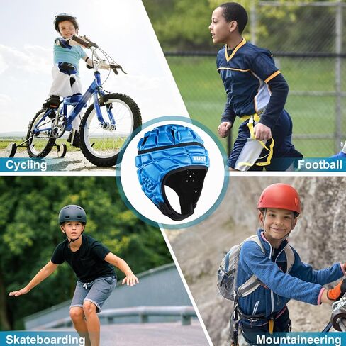 خوذة مبطنة للشباب من Rubgy Headguard مبطنة بعلم كرة القدم 7 ضد 7، أغطية رأس ناعمة لحارس المرمى واقية لكرة القدم (اللون الأزرق مقاس M) in Kuwait