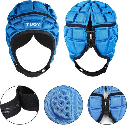 خوذة مبطنة للشباب من Rubgy Headguard مبطنة بعلم كرة القدم 7 ضد 7، أغطية رأس ناعمة لحارس المرمى واقية لكرة القدم (اللون الأزرق مقاس M) in Kuwait
