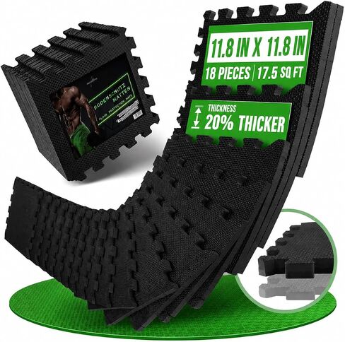 Floor Protection Mat with 18 sqft [12.6" x 12.6"] – Extra Thick Floor Mats [20% More Protection] – Non-Slip Protective Mats for Home Gym in Kuwait