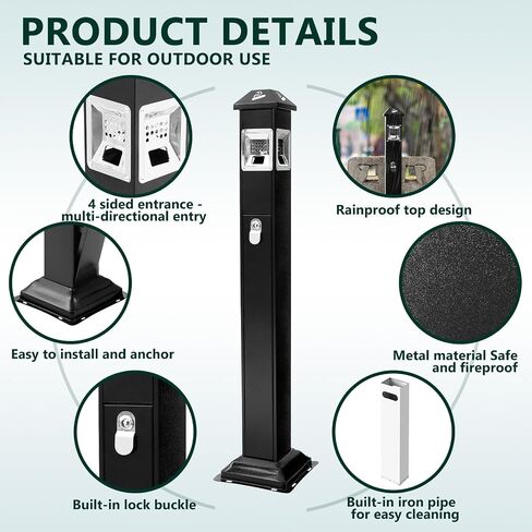 Colingmill Outdoor Trash Can, Stainless Steel Trash Receptacle, Vertical Rubbish Container with Large Capacity Inner Bucket, Suitable for Business, Commercial Streets, Scenic Spots, Public Places in Kuwait