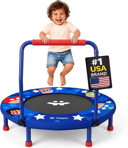 Happin® 36" Mini Foldable Toddler Trampoline for Kids with Height-Adjustable Handle, Noise-Free Kids Trampoline Indoor with Super Safety Pad & Durable Steel Frame, Indoor/Outdoor in Saudi Arabia