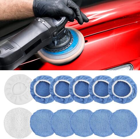 12 Packs Car Polisher Waxer Bonnet Set, High Elasticity Microfiber Polishing Buffing Pads for Car Truck Motorcycle Boat Yacht in Kuwait