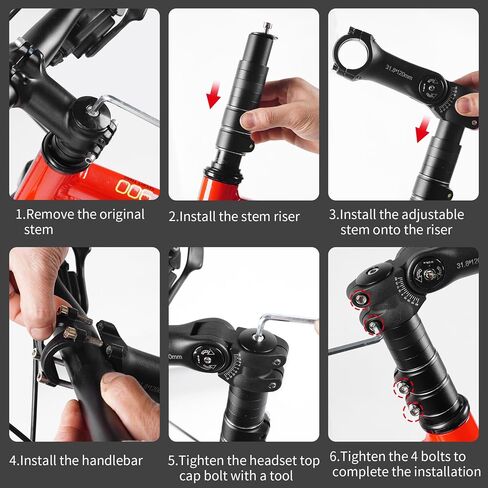 Adjustable Bike Stem Riser, 150mm Rise, Anti-Rust Aluminum Alloy,28.6mm Bike Fork Stem Fit 31.8mm Handlebar Stem with ±60° Angle for Mountain, Road, E-Bike & BMX in Kuwait