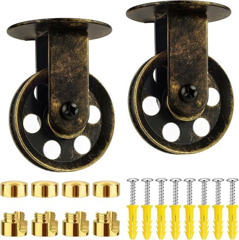 Pulley Wheel Kit, Wall Ceiling Mount Pulley for Plug in Pendant Light, Vintage Metal Pulley Wheels Set for Pendant Lighting Chandelier Ceiling Lights (Brushed Antique Gold) in Kuwait