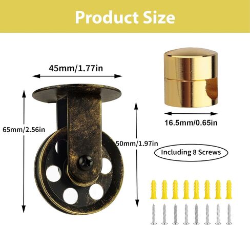 Pulley Wheel Kit, Wall Ceiling Mount Pulley for Plug in Pendant Light, Vintage Metal Pulley Wheels Set for Pendant Lighting Chandelier Ceiling Lights (Brushed Antique Gold) in Kuwait