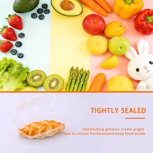 100 Pcs Clear Plastic Take Out Containers Bulk, Hinged Clamshell Loaf Containers Disposable Food Box with Lids for Bread, Sandwiches, Burgers, Snacks, Fruits, Salads (7.2" x 5"x 2.9" - 100pcs) in Kuwait