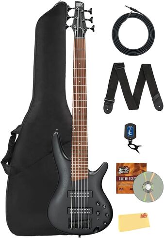 Ibanez SR605E SR Standard Bass Guitar - Black Stained Burst Bundle with Gig Bag, Tuner, Strap, Instrument Cable, DVD and Austin Bazaar Polishing Cloth in Kuwait