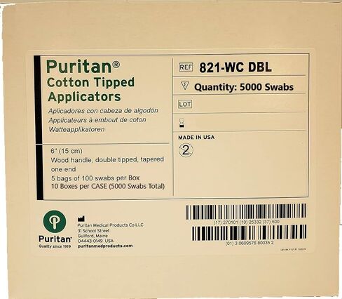 Puritan 6" Double End Cotton Swab w/Wooden Handle - 821-WC DBL - Case of 5000 in Kuwait