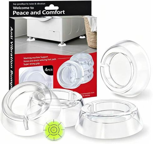 Anti Vibration Pads for Washing Machine, 4 Pack Clear PU Washer Dryer Feet Pads with Leveling Tool, Noise Reducing Anti Slip Anti Walk Shock Absorber Stabilizer for Washer, Dryer & Furniture in Kuwait