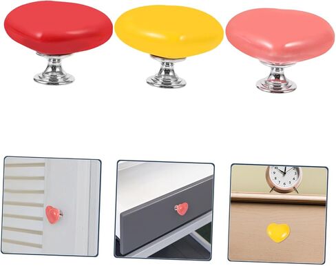VILLCASE 6pcs Ceramic Heart Shaped Toilet Push Button Flush Replacement Set with Wear-resistant Design for Dresser and Wardrobe Handles, Modern Minimalist Style, for Bedrooms and Storage in Kuwait