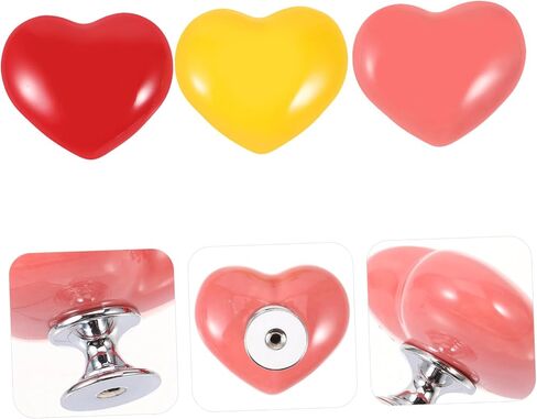 VILLCASE 6pcs Ceramic Heart Shaped Toilet Push Button Flush Replacement Set with Wear-resistant Design for Dresser and Wardrobe Handles, Modern Minimalist Style, for Bedrooms and Storage in Kuwait