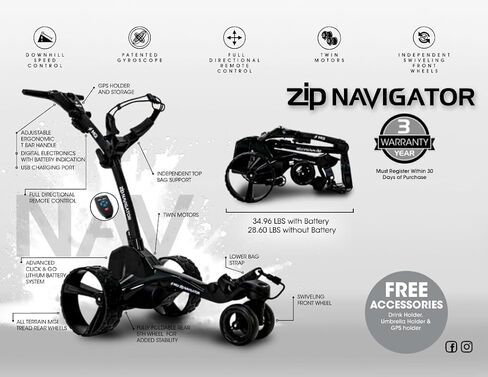 MGI Zip Navigator Electric Golf Cart - 36 Hole Battery - Remote Control - (Drink, Umbrella, & GPS Phone) in Kuwait