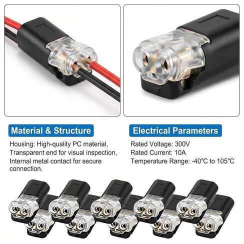 100pcs 2 Pin Double Wire Plug in Connector with Locking Buckle, Quick-Clip Fasteners Multi-Purpose Snap-On Blocks for Strip Lights DIY Crafting, Low-Voltage Decor & Model Kits in Kuwait