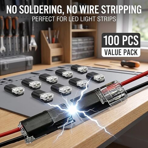 100pcs 2 Pin Double Wire Plug in Connector with Locking Buckle, Quick-Clip Fasteners Multi-Purpose Snap-On Blocks for Strip Lights DIY Crafting, Low-Voltage Decor & Model Kits in Kuwait