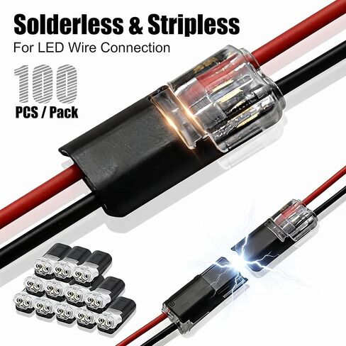 100pcs 2 Pin Double Wire Plug in Connector with Locking Buckle, Quick-Clip Fasteners Multi-Purpose Snap-On Blocks for Strip Lights DIY Crafting, Low-Voltage Decor & Model Kits in Kuwait