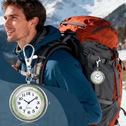 JewelryWe Key Chain Watch Rhinestone Round Quartz Pocket Watch FOB Clip-on Belt Watch Novelty Key Ring Watches for Men Women in Kuwait