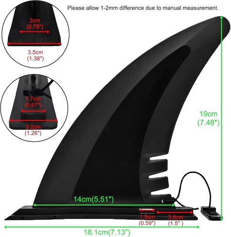 7" Paddle Board Fin Repalcement, Nylon Fiberglass Reinforced, No-Tool Installation, New Single Fin for Inflatable SUPs, Surfboard, Stand-up Paddleboard, Longboard. in Saudi Arabia