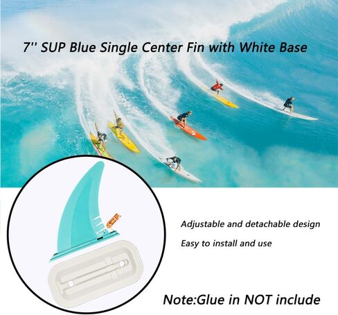 LOOEEL 1 PCS Surfing Fins,Inflatable Paddle Board Fins,7''SUP Blue Single Center Fin with White Base,Detachable Fin Dock Tail Fin for Long Board Paddle Board Surfboard Surfing Kayak Fin. in Kuwait